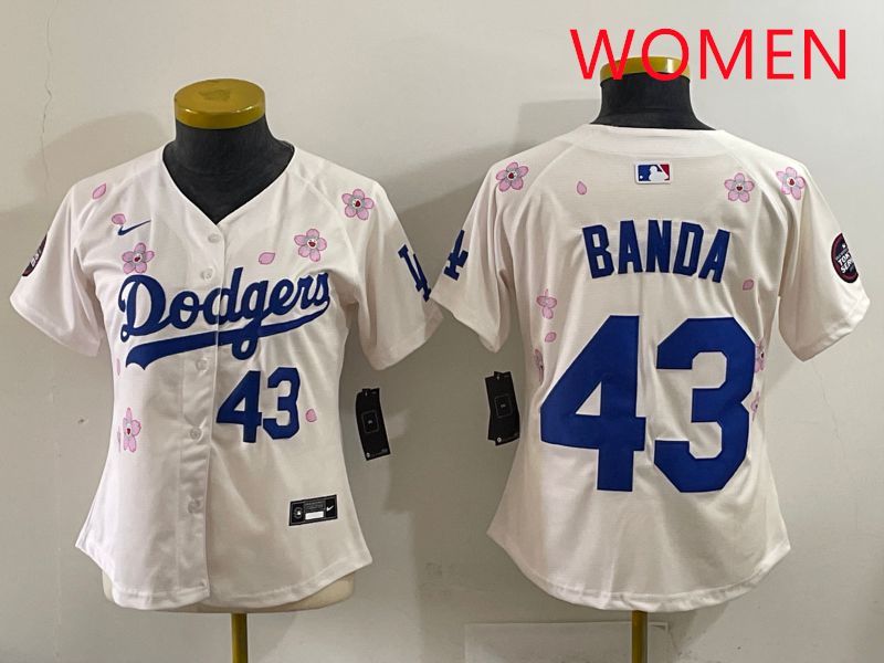 Women Los Angeles Dodgers #43 Banda Cream Sakura Edition 2025 Nike MLB Jersey style 32->women mlb jersey->Women Jersey
